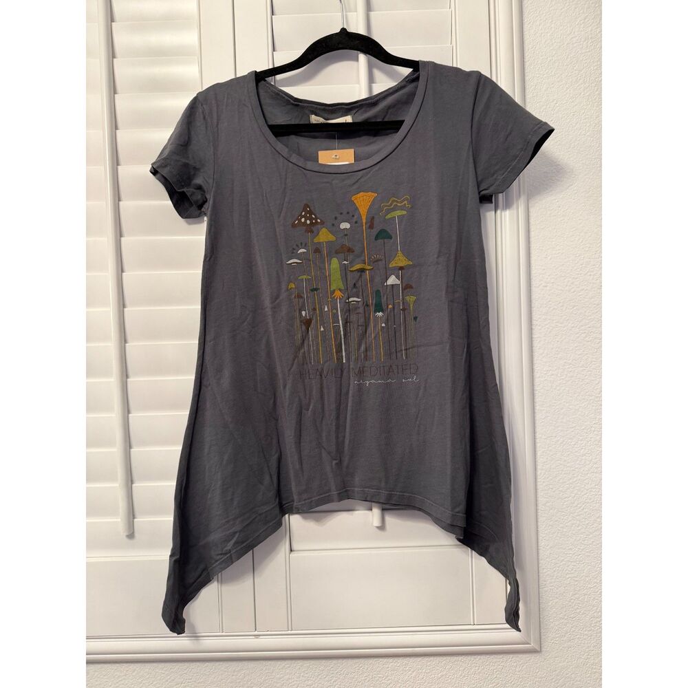 Niyama Sol Heavily Meditated Mushroom Graphic Tunic Tee Shirt XS Charcoal Gray